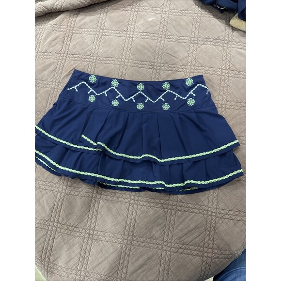 Lucky in Love Pants - New  $120 Lucky In Love Lurex Flora Tennis Skort Skirt Blue Metallic L